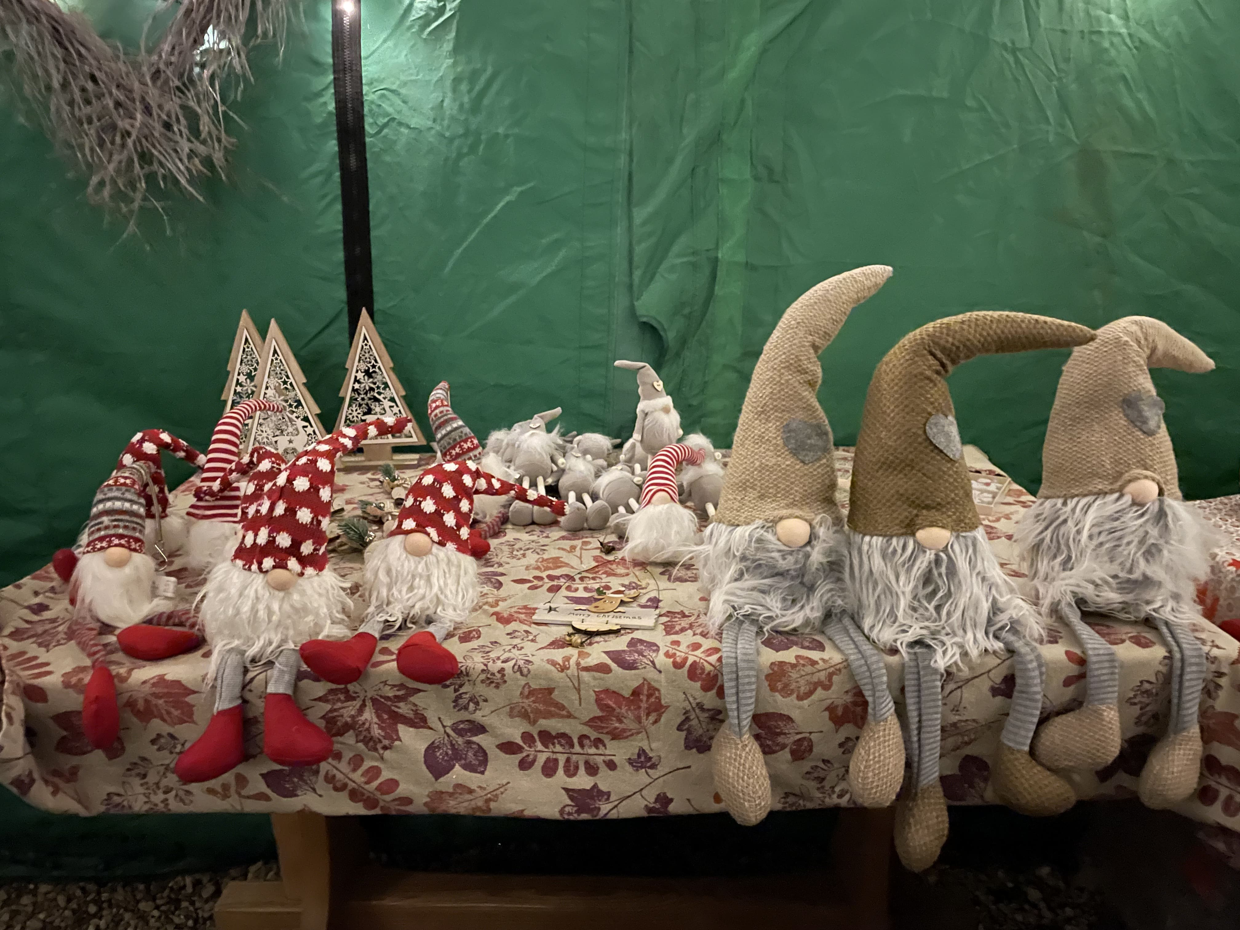 Selection of handcrafted Christmas decorations and ornaments